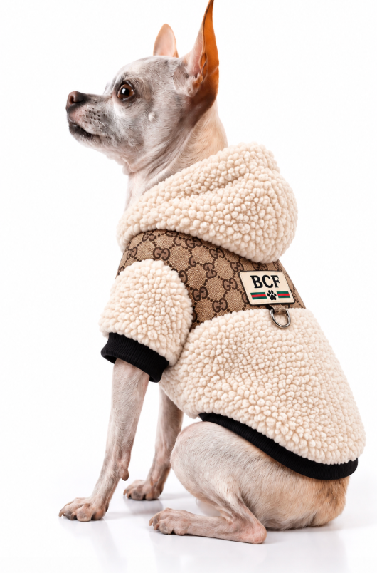 Dog Sweater – Cozy Brown & Cream Sherpa Hoodie