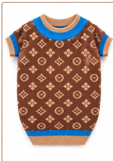 Dog Sweater – Brown & Blue Designer-Style