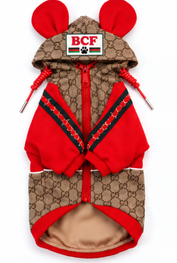 Dog Sweater – Red & Brown Hooded Jacket