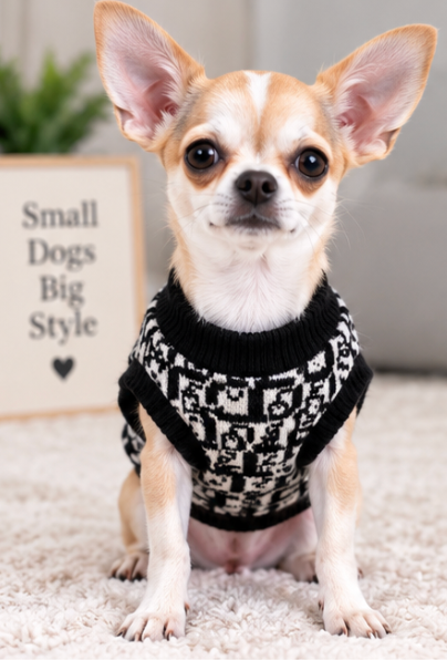 Black & White Designer-Style Dog Sweater Description