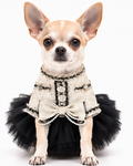Elegant Black & Cream Dog Dress – Luxury Tulle Skirt for Special Occasions