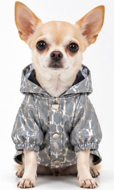 Dog Coat – Silver Hooded Rain Jacket