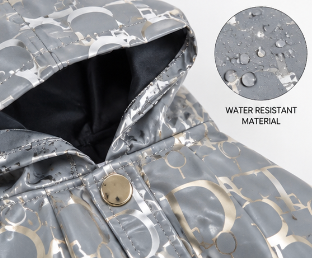 Dog Coat – Silver Hooded Rain Jacket