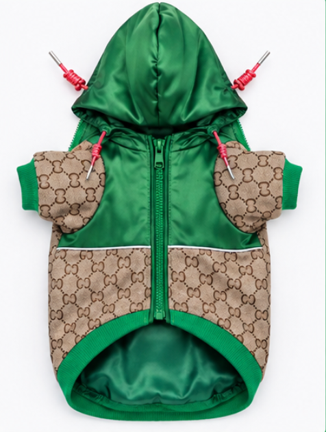 Dog Sweater – Green & Brown Hooded Jacket