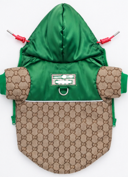 Dog Sweater – Green & Brown Hooded Jacket