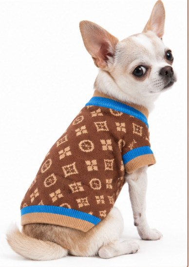 Dog Sweater – Brown & Blue Designer-Style
