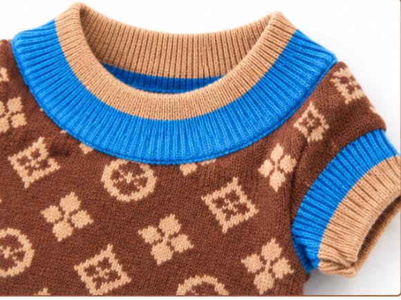 Dog Sweater – Brown & Blue Designer-Style