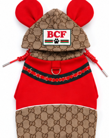 Dog Sweater – Red & Brown Hooded Jacket