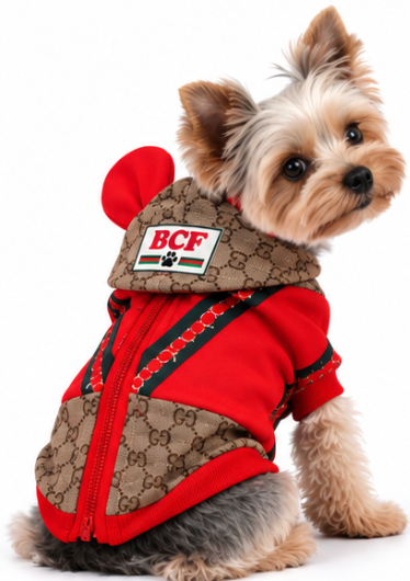 Dog Sweater – Red & Brown Hooded Jacket