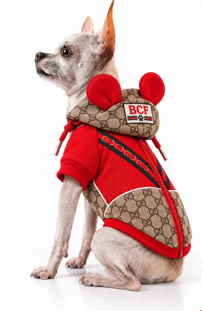 Dog Sweater – Red & Brown Hooded Jacket