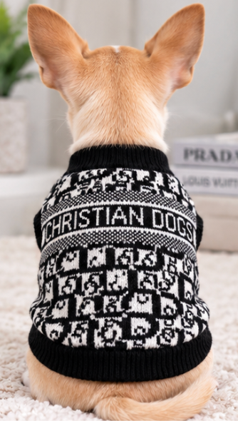 Black & White Designer-Style Dog Sweater Description