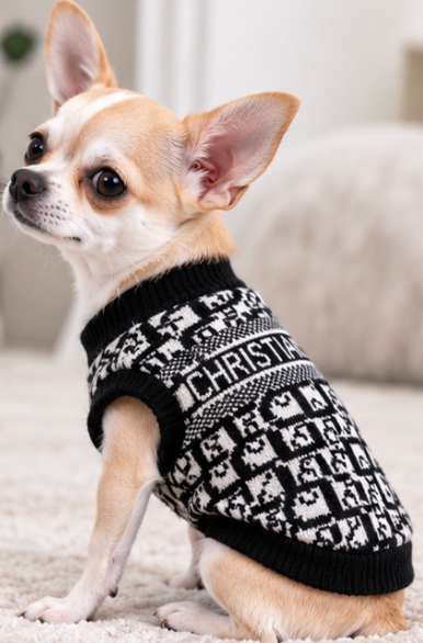 Black & White Designer-Style Dog Sweater Description