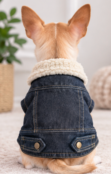 Cozy Denim Dog Jacket with Plush Sherpa Collar