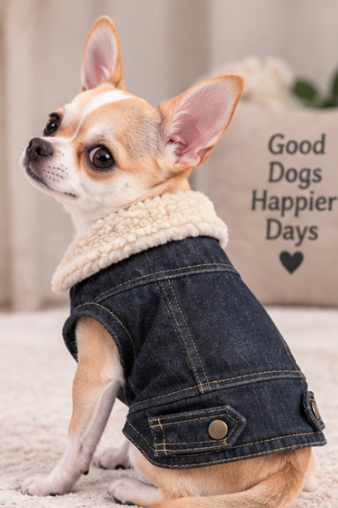 Cozy Denim Dog Jacket with Plush Sherpa Collar