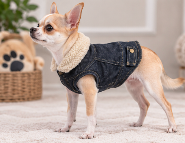 Cozy Denim Dog Jacket with Plush Sherpa Collar