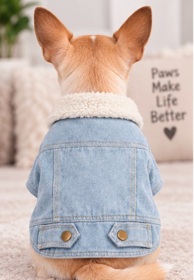 Cozy Denim Dog Jacket with Plush Sherpa Collar