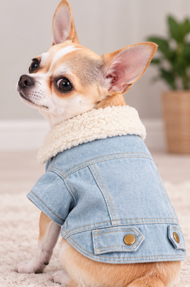Cozy Denim Dog Jacket with Plush Sherpa Collar