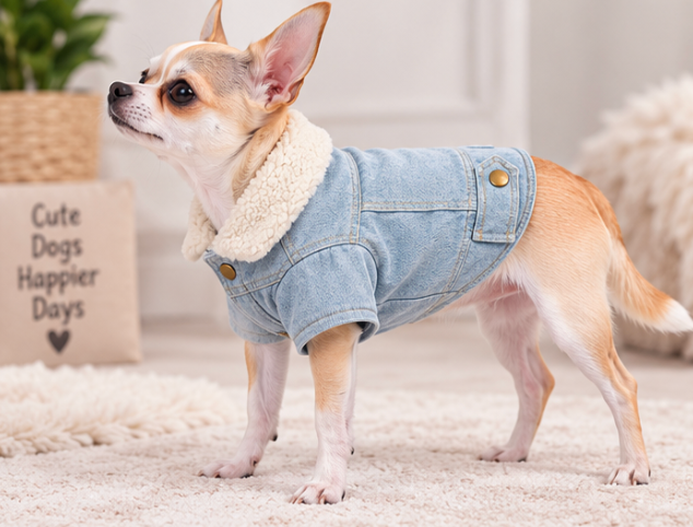 Cozy Denim Dog Jacket with Plush Sherpa Collar