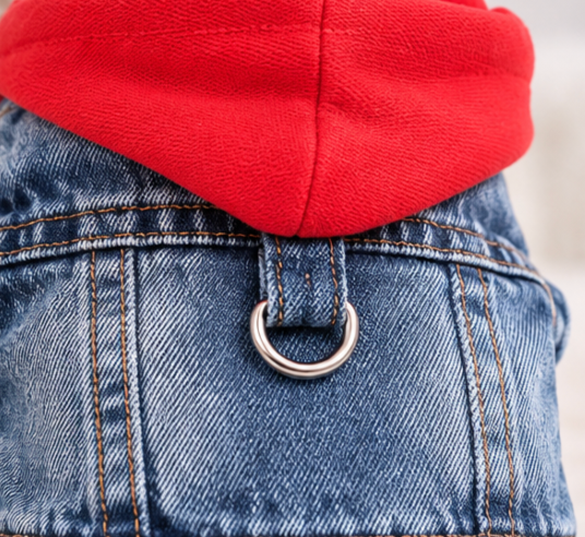 Denim Dog Jacket with Red Fleece Collar
