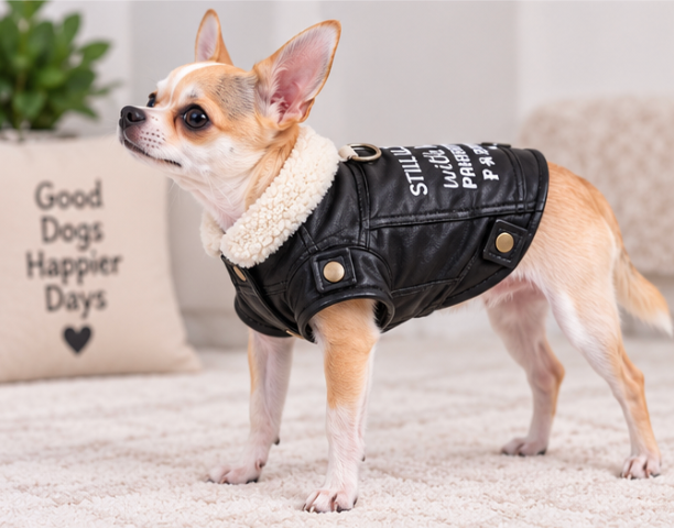 Black Leather Dog Jacket – Product Description