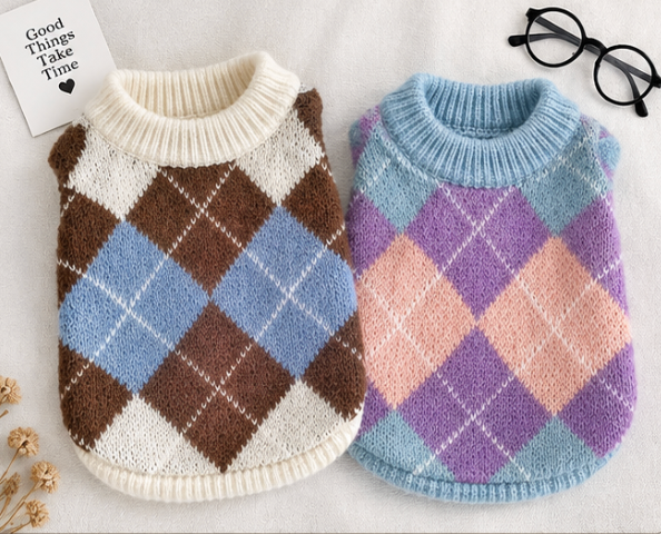 Argyle Knit Dog Sweater Description