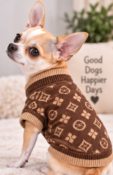 Dog Sweater – Brown & Blue Designer-Style