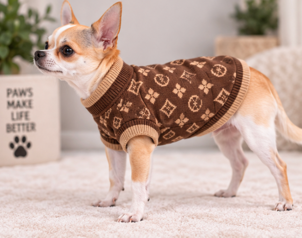Dog Sweater – Brown & Blue Designer-Style
