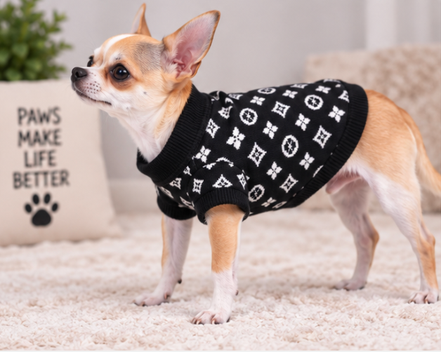 Dog Sweater – Brown & Blue Designer-Style