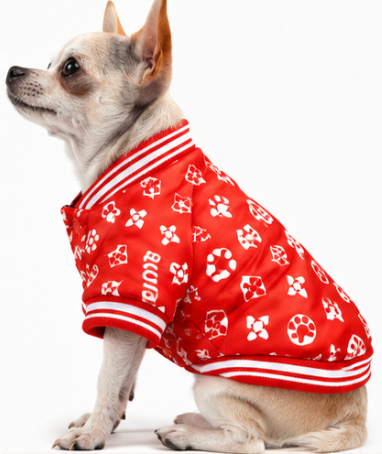 Designer Red Dog Jacket – Paw Print Luxury Streetwear for Dogs