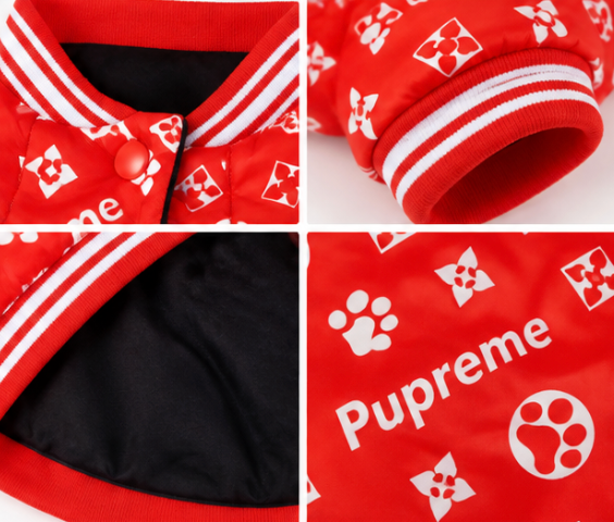 Designer Red Dog Jacket – Paw Print Luxury Streetwear for Dogs