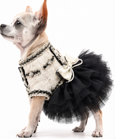 Elegant Black & Cream Dog Dress – Luxury Tulle Skirt for Special Occasions