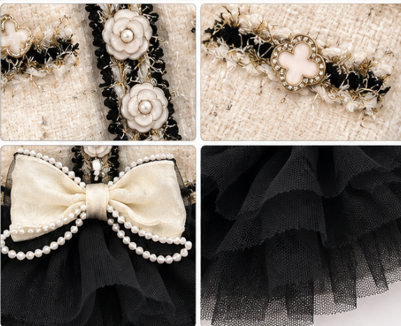 Elegant Black & Cream Dog Dress – Luxury Tulle Skirt for Special Occasions