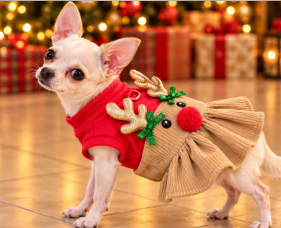 Christmas Reindeer Dog Dress – Festive Holiday Outfit 🎄🐾